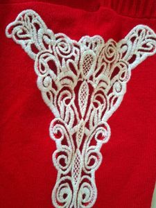 New(Size~M)Red lace woollen sweater🌻