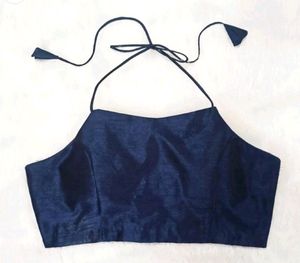 Halter Neck Back Hook Padded Art Silk Blouse