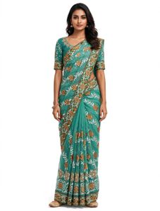 Elegant Teal Embroidered Saree