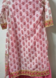 Pink Kurta Set with Printed Jacket