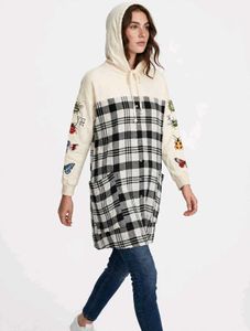 Chic Plaid Hoodie Dress with Bug Embellishments