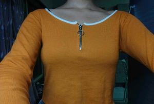Orange+Black+lemon yellow  Zip-Up Long Sleeve top