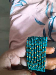 Teal Bangles with Gold Accents