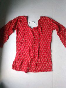 Red Printed Cotton Short Kurti