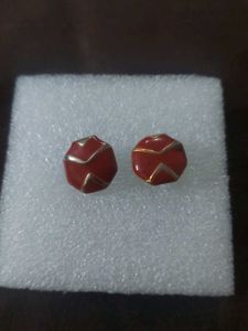 Unique Red &amp; Gold Stud Earrings