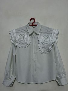 Asymmetry Big Collar White Blouse