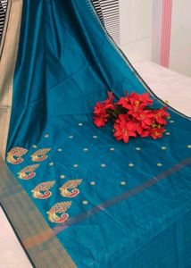 Feroza Embroidered Peacock Saree Zaree Patta