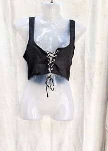 19158. Black Lace-Up Crop Top