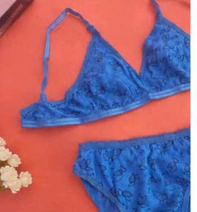 Blue Printed Bra Set