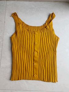 Yellow Ribbed Button-Up Tank Top