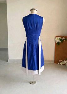 V-Neck Royal Blue Dress with White Belt