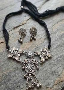 Oxidized Silver Choker Necklace Set