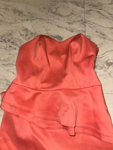 Coral Peplum Strapless Dress