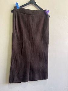 Brown Ribbed Knit Skirt