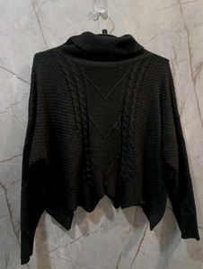 Chic Black Turtleneck Cable Knit Sweater (size-M/L