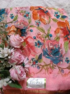Beautiful Floral Pink Saree with unstitched blouse