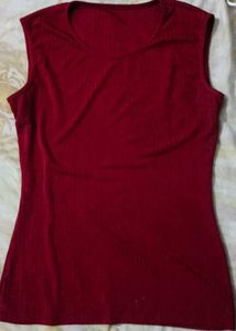Sleeveless Red Knit Top