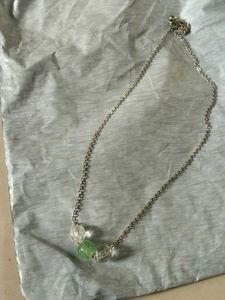 Delicate Silver Necklace with Green Beads