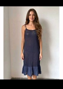 elegant Navy Slip Dress with Ruffle