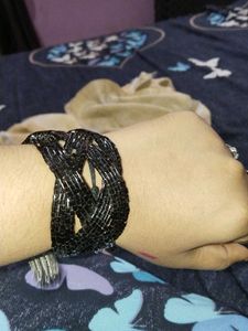 Black Beaded Bracelet with Tassels