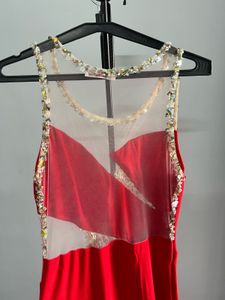 Red Embellished Backless Maxi Dress