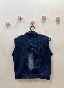 Women's Dark Blue Sleeveless Denim Jacket