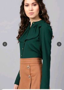 Elegant Dark Green Puff Sleeve Top XXL