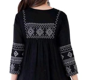 Black Kurta with White Embroidery