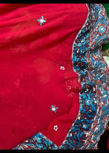 Vibrant Red Saree with Embellished Border