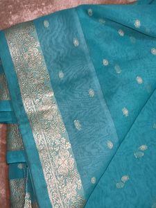 Blue With Golden Border Saree