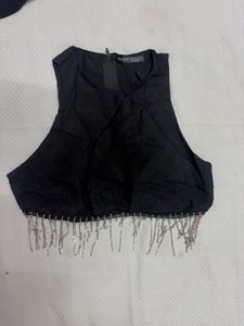 Black Beaded Chain Crop Top