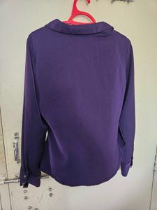 Elegant Purple Ruched Button-Up Shirt
