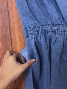 Offshoulder Denim Midi Dress With Pockets