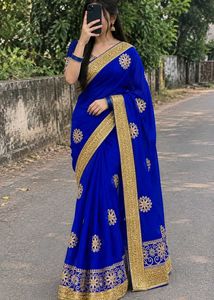 Royal Blue Embroidered Saree