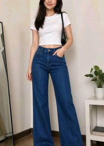 High-Waisted Wide Leg Blue Jeans
