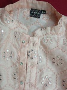 Peach Mirror Work Kurta