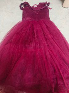 Stunning Magenta Tulle Gown with Embellished Belt