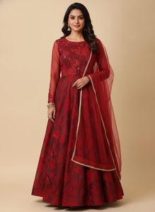 Stunning Red Embroidered anarkali dress