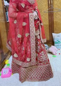 Red &amp; Gold Embroidered Wedding Lehenga