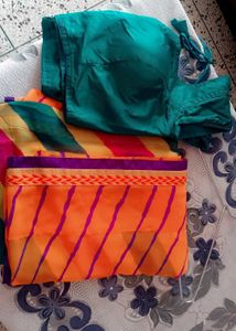 beautiful orange colour lehariya saree with readym