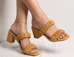Stylish Mustard Ruched Block Heels