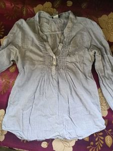 Light Blue Striped V-Neck Tunic Top