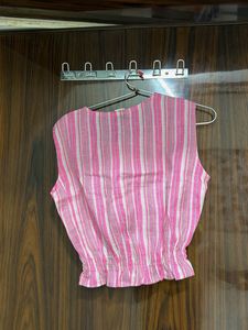 Pink Striped Sleeveless Cropped Top