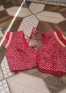Red Printed Blouse Set