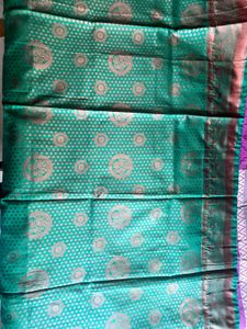Green Brocade Silk Saree with blouse piece