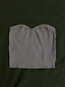 Lavender Ribbed Strapless Crop Top