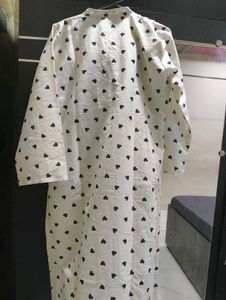 White Kurta with Black Heart Print