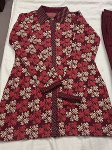 Maroon Floral Kurta Set with Pants