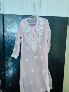 baby pink chikankari kurta with inner