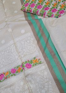 Kora Silk Saree With Heavy Embroidery Blouse